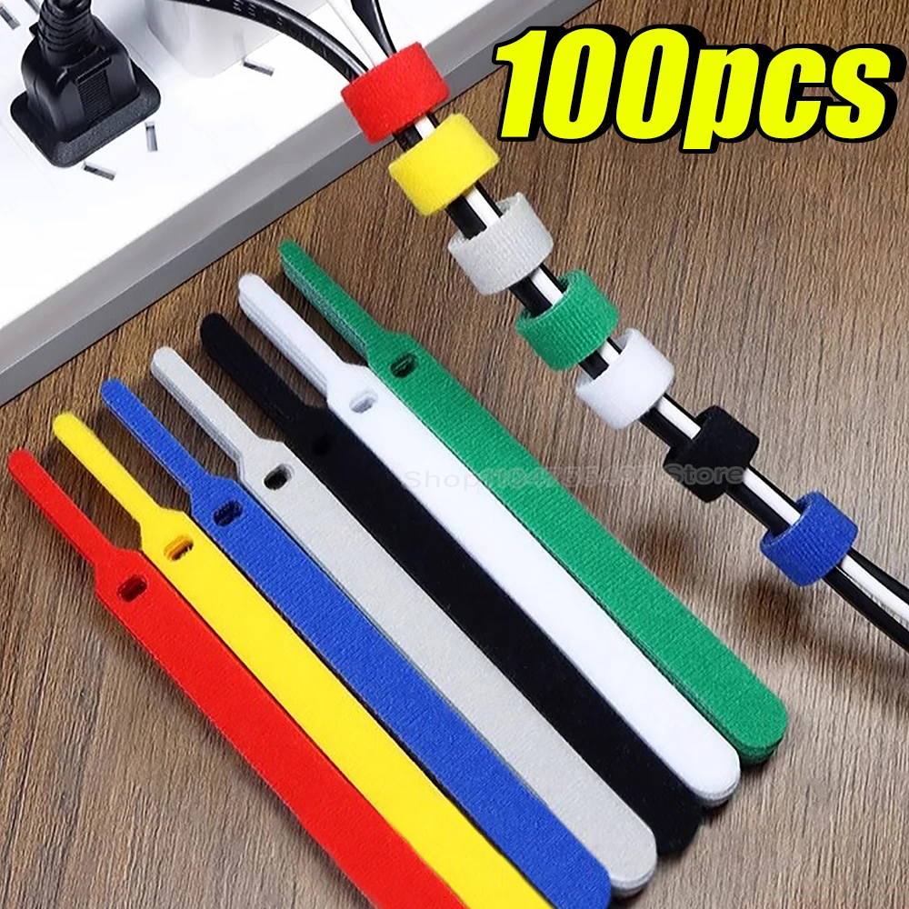 Hook and Loop Fastener Wire Organizer Releasable Cable Ties Nylon Straps Black Colors Cord Wrap Zip Bundle Bandage Tie Fastening