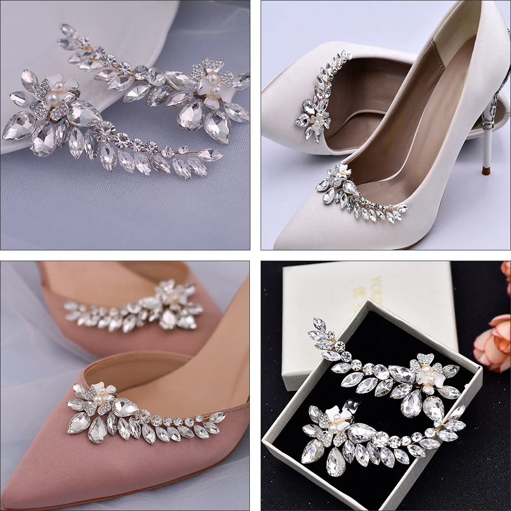 1Pair Shoe Flower Decoration Removable Pearl Rhinestone Buckles DIY Wedding Party Bride Shoes Ornaments Lightweight Detachable