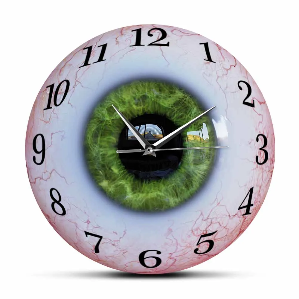 Green Bloodshot Eye Creepy Eyeball Iris Silent Wall Clock For Optician Office Holloween Horror Decor Optometrist Print Art Clock