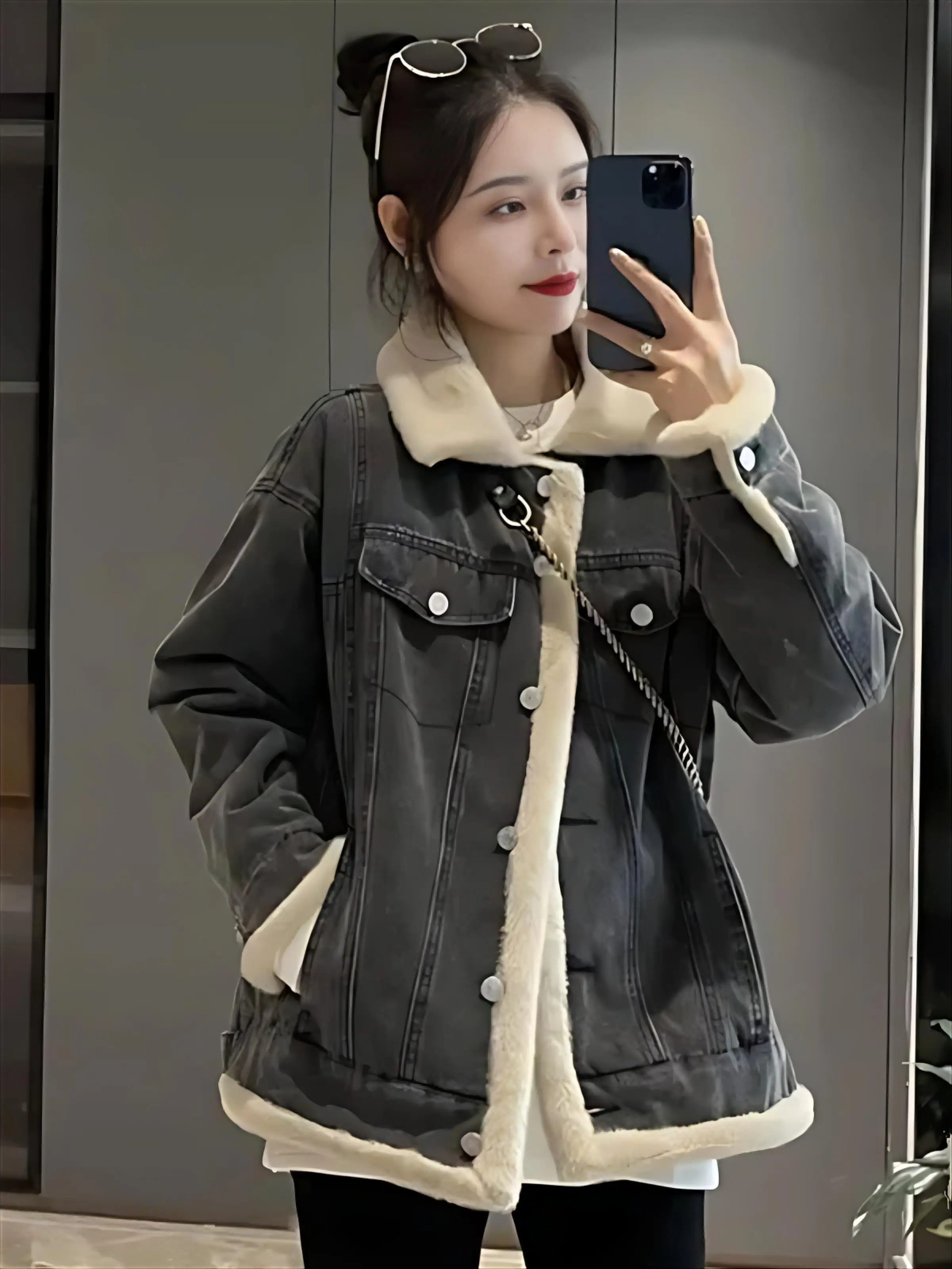 

Denim Coats Winter Fur Plush Womens Late Autumn Early Sculpted-Cut Romantic Holiday Anti-Wrinkle Comfort Retention Lightweight