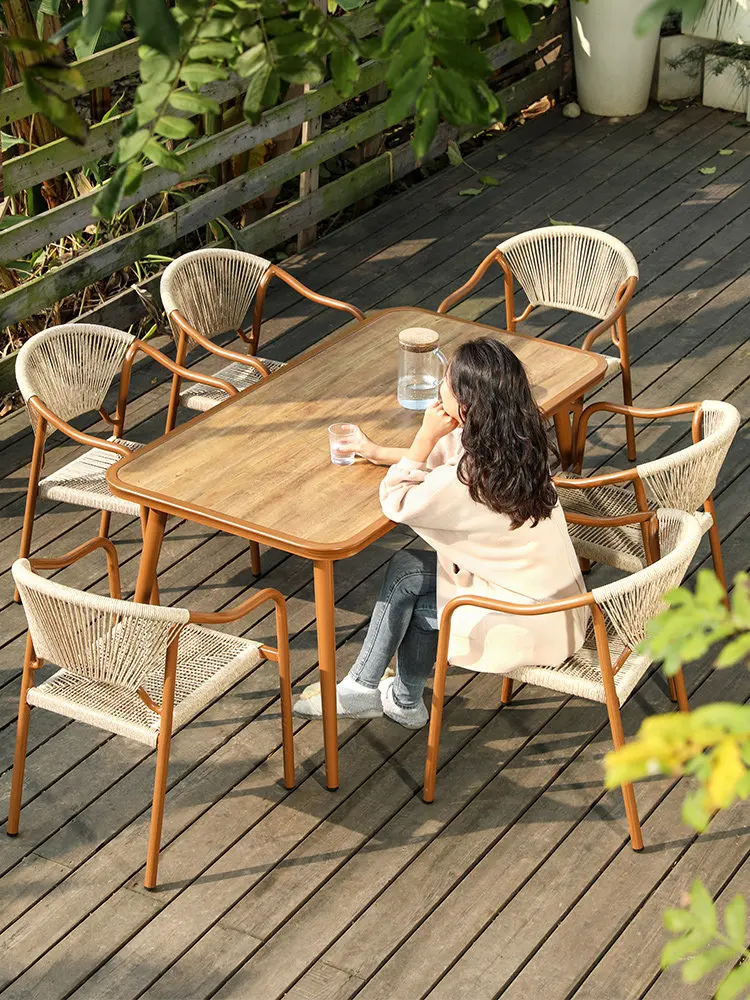 Outdoor tables and chairs Garden leisure dining table Outdoor villa Chinese waterproof sunscreen rattan chair