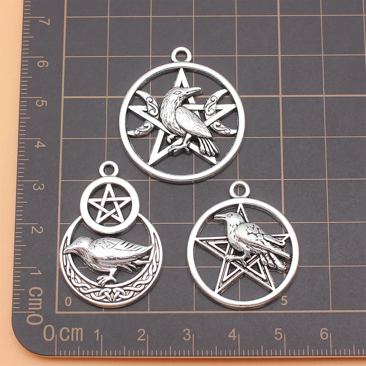 3pcs Antique Silver Color Witchcraft Pentacle Crow Charms Collection For DIY Jewelry Making, 3 Styles, 1 of Each