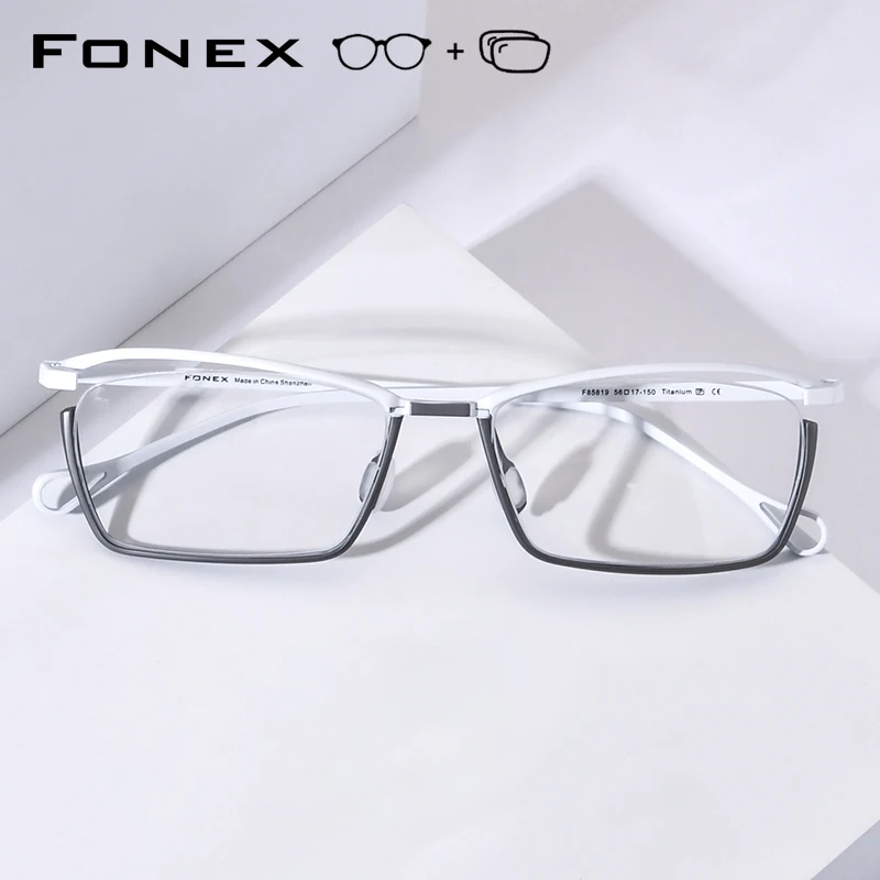 FONEX Progressive Prescription Eyeglasses Custom Photochromic Myopia Optical Lens Eyewear Men Square Glasses Titanium Frame 819