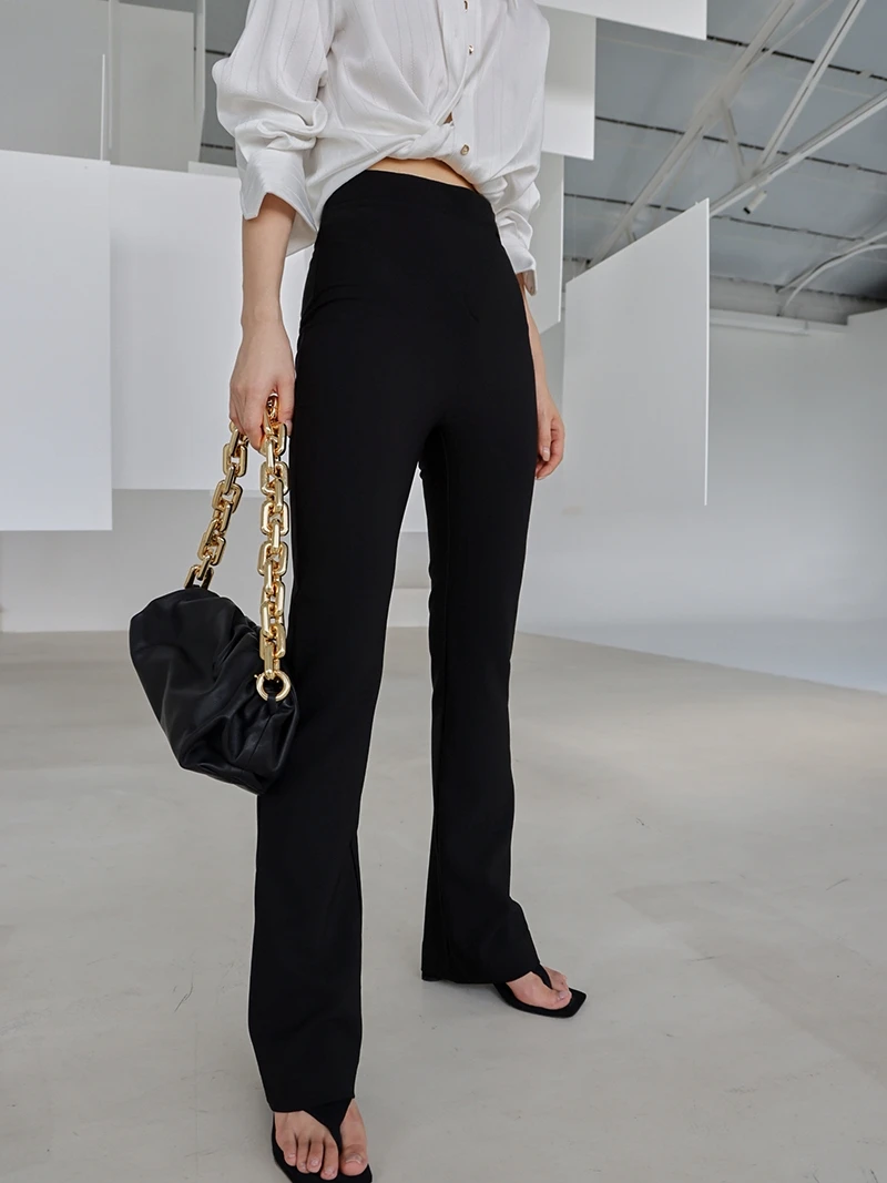 

Slimming High Waist Wide Leg Pants Micro Flared Casual Trousers Women's Butt Lifting Black Pants Women Bamboo Pole