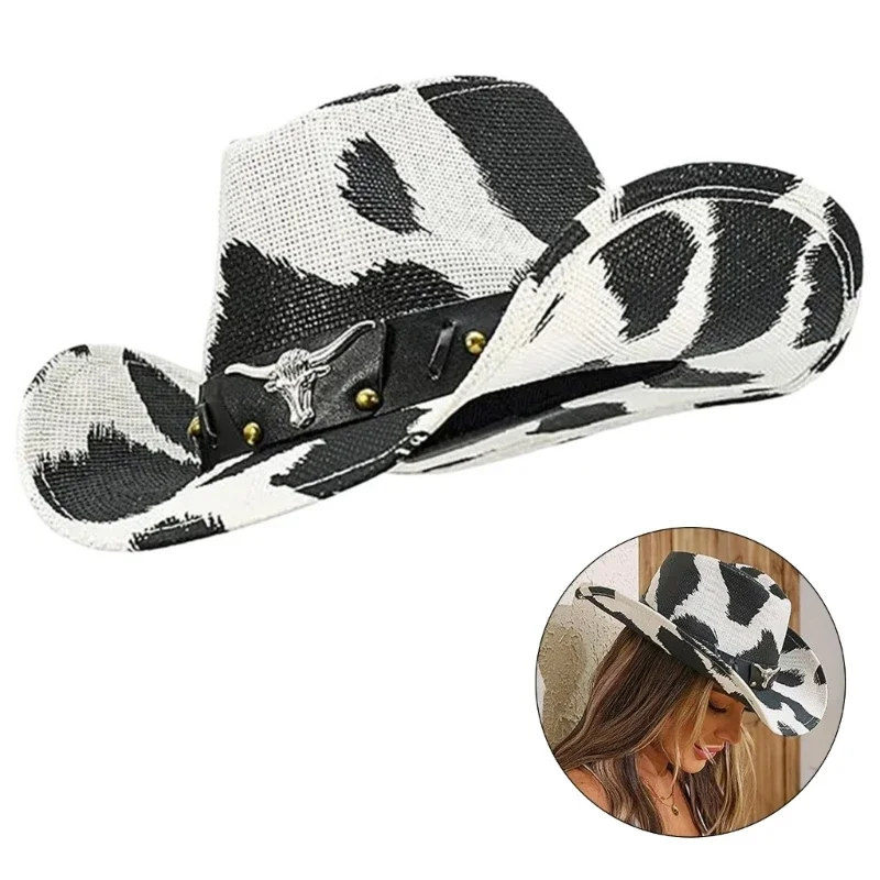 

Cow Pattern Hat Women Funny Hat Autumn and Winter Fedoras Hat with Lanyard Fancy Dress for Beach Dress Up Birthday