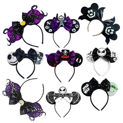 2024 Halloween Mickey Mouse Ears Headband Girls Festival Sequins Hair Bows For Women Girl Party Cosplay Hairband Gift Kids