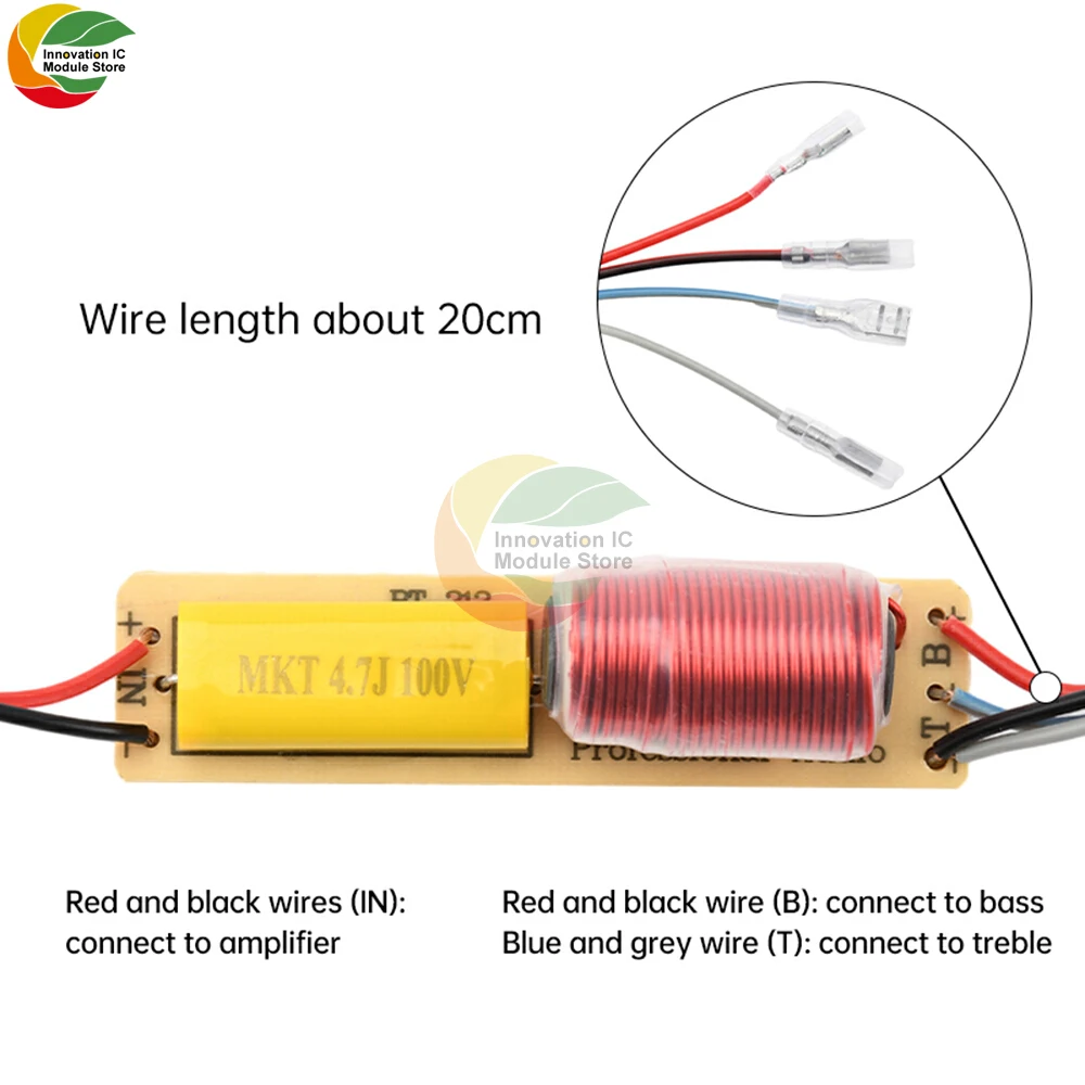 80W 2-way Frequency Divider HiFi High with Cable High-Low Frequency 2-way Crossover for Car Audio System Modification
