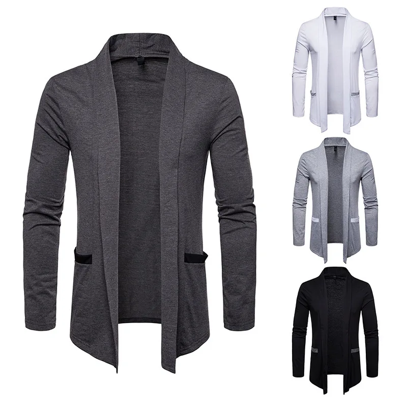 2024 spring and autumn new men's plus size men's coat cardigan solid color lapel long sleeved shawl top man clothes