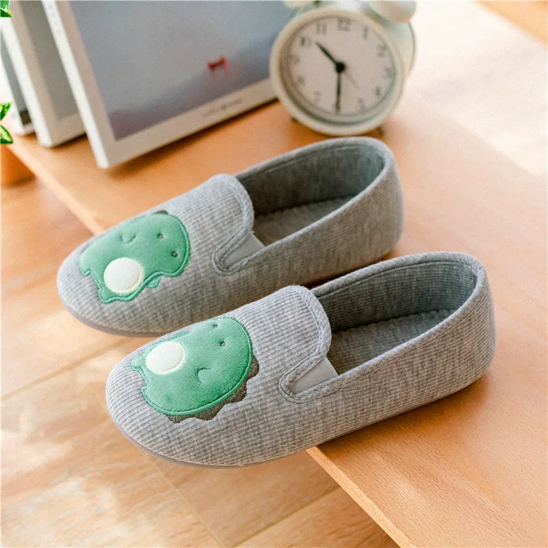 New Spring and Autumn Dinosaur Cute Slippers At Home Cotton Female Non-slip Warm Shoes Indoor Slippers For Girl Women