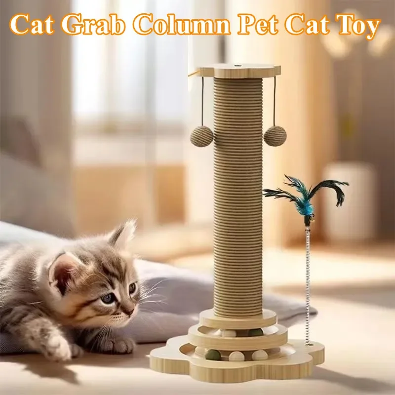 

Cat Scratching Post with Hanging Balls Natural Sisal Rope Scratch Post Tree Kitten Interactive Toy with Wooden Track Ball고양이캣타워