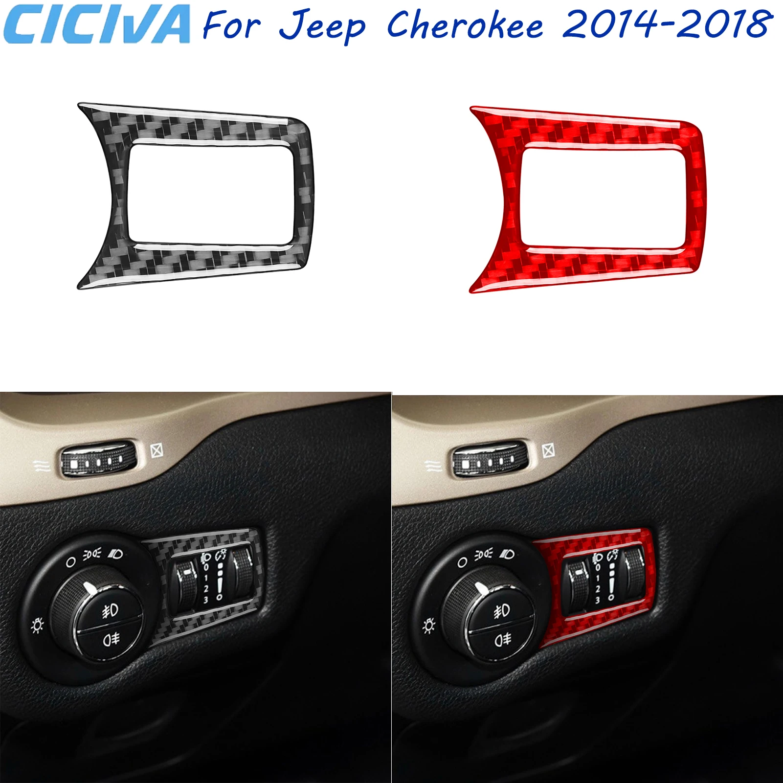 

For Jeep Cherokee 2014-2018 Auto Lamp Brightness Control Real Carbon Fiber Car Decoration Accessory Sticker