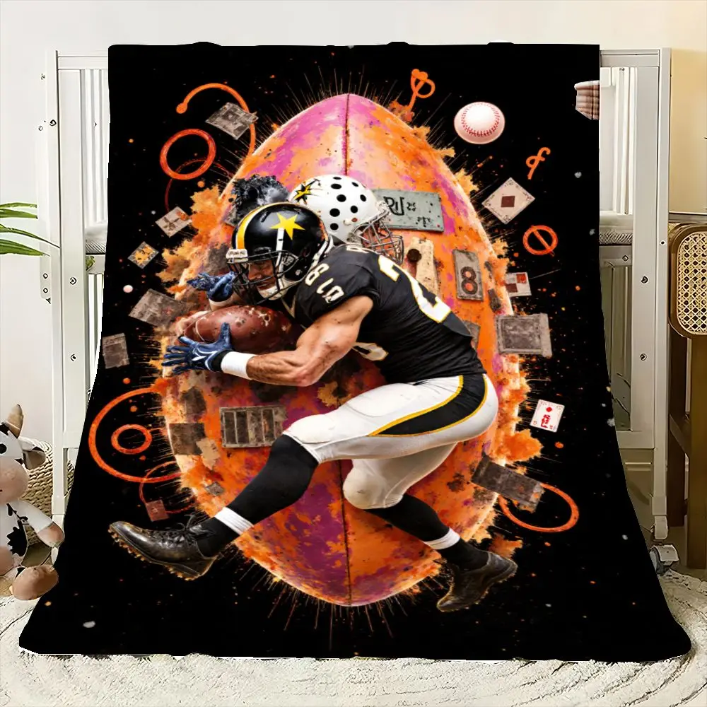 لاعب كرة القدم الأمريكي الديناميكي في بطانية الحركة - تصميم فني من بيتسبرغ ستيلرز باللونين الأسود والأصفر، يتميز بفو نابض بالحياة