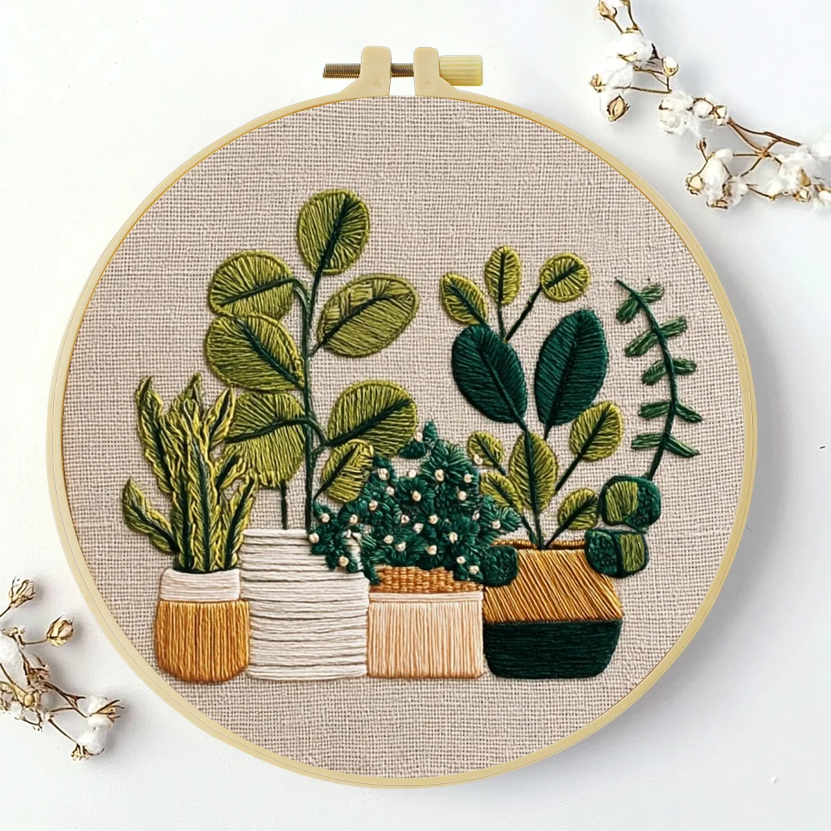 1 Stück 20X20CM/15X15CM 7,87/6,3 Zoll Topfpflanzen-Stickerei-Starter-Kit DIY-Kit DIY-Stickerei-Set Handarbeiten Nadelkunst – Detail 2