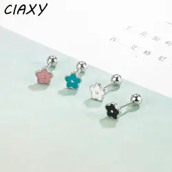 Fashion Drip Oil Color Rose Flower Screw Stud Earrings for Women Cute Mini Piercing Earring Friend Party Jewelry Gift