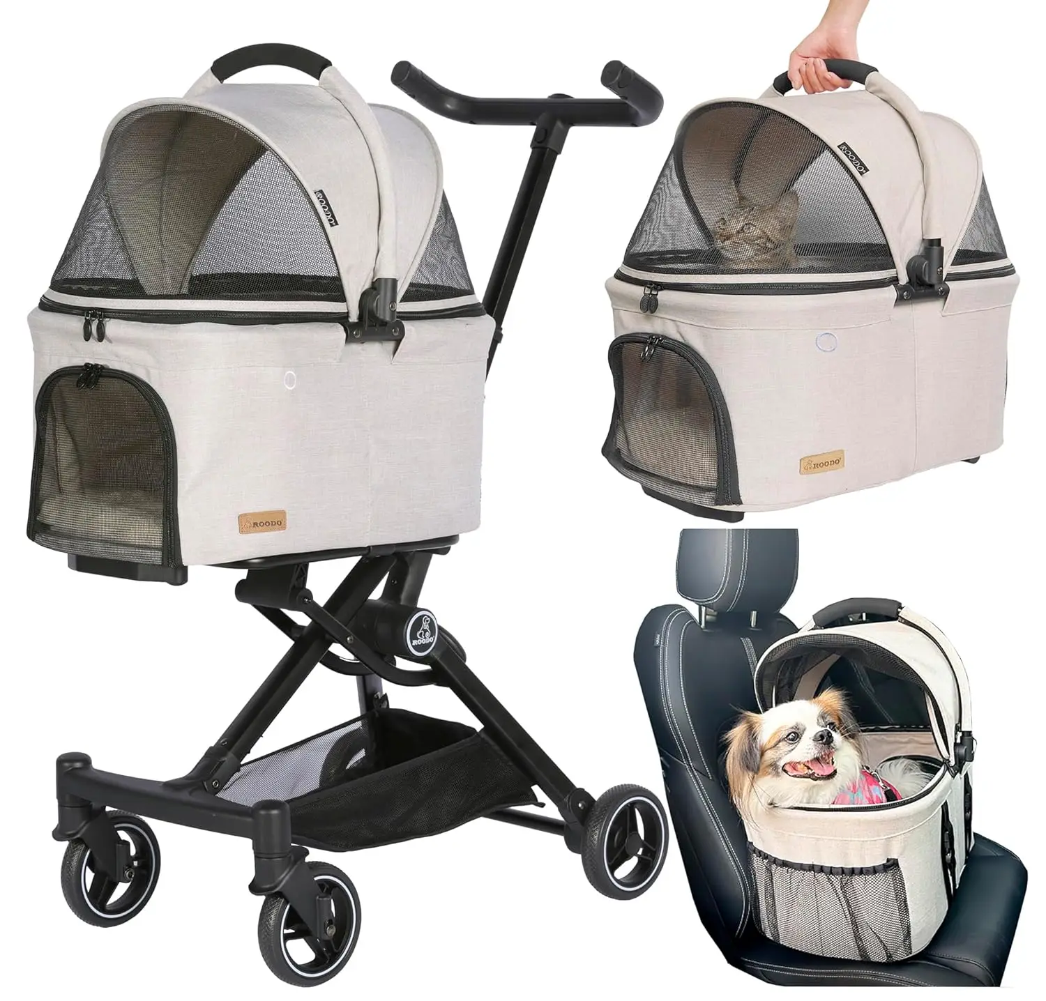 

Усовершенствованная коляска-трансформер 3-в-1 для домашних животных со съемной переноской, легкая складная конструкция для собак и кошек весом до 13,6 кг, цвет светло-хаки