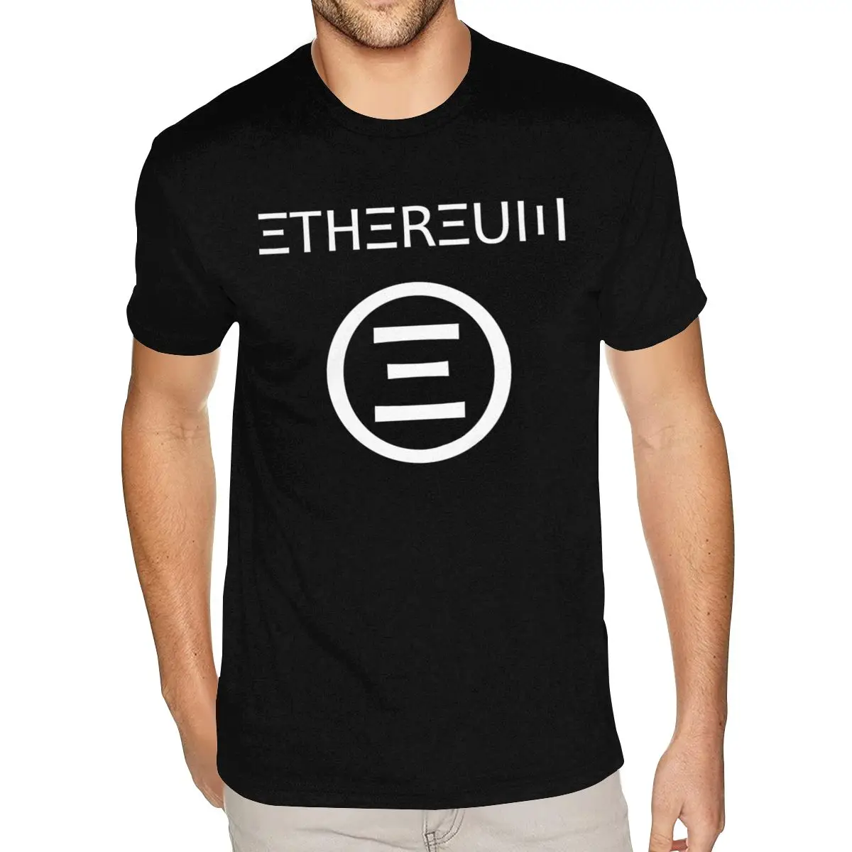 

Футболка с короткими рукавами и круглым воротником из чистого хлопка с символом Ethereum, забавные мужские футболки