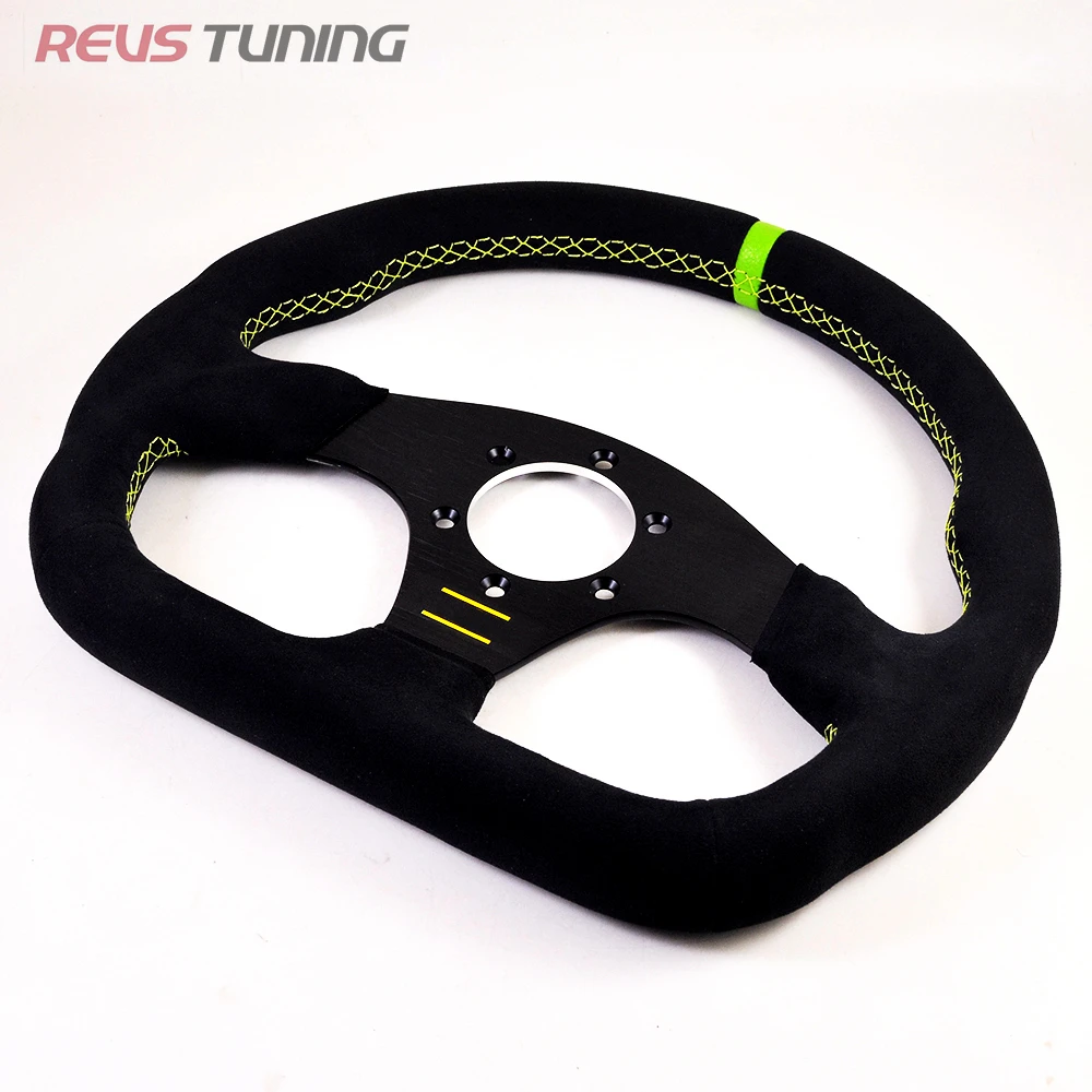 جودة عالية شقة D شكل الكانتارا الأخضر غرزة سيارة سباق سباق الرياضة المقود لعبة كمبيوتر القيادة محاكاة المقود #2