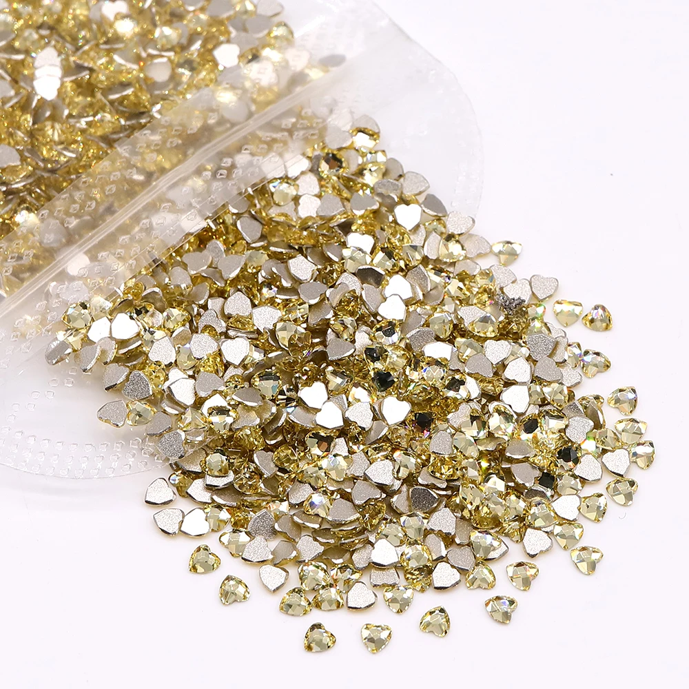 3*3mm Glass Flat Bottom Nail Drill Rhinestones Heart Shape Series Glitter Flatback Crystal For DIY Nail Art Drill Decoration