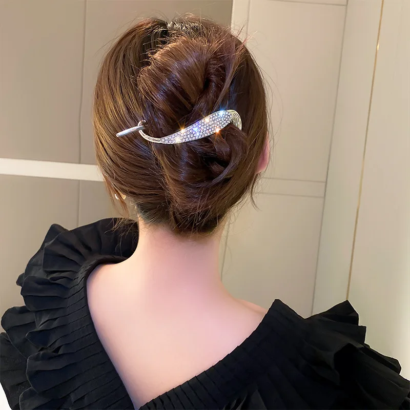 New Cross Rhinestones Wings 8-shaped Silver  Color Hair Clips for Women Back Updo Clip Premium Exquisite Temperament Accessories