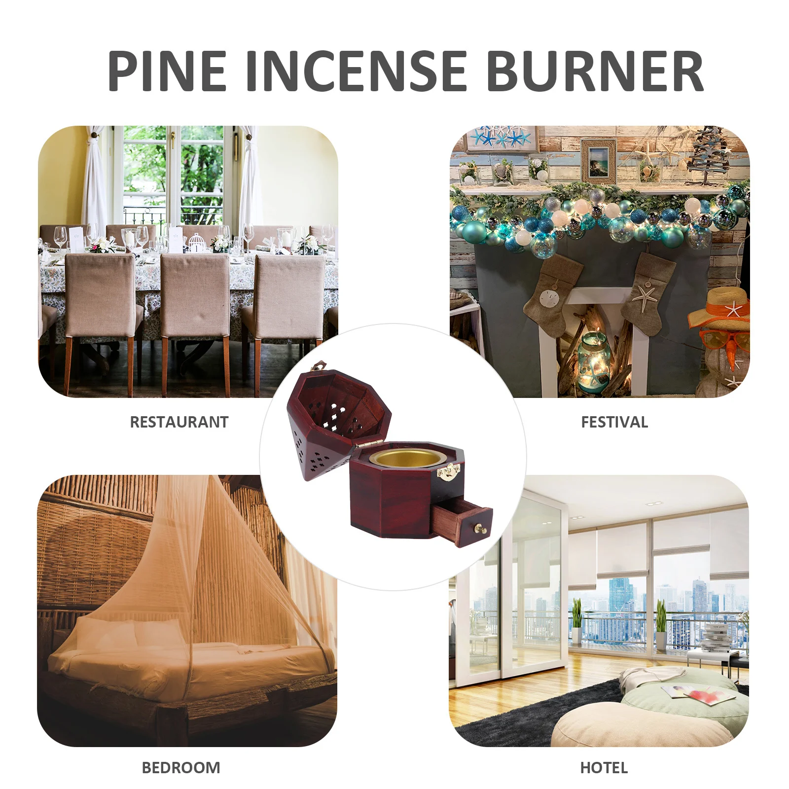 

1Pcs Pine Wood Incense Box Hollow Burner Metal Home Aroma Decor Relaxation Gift Wooden Incense Burner