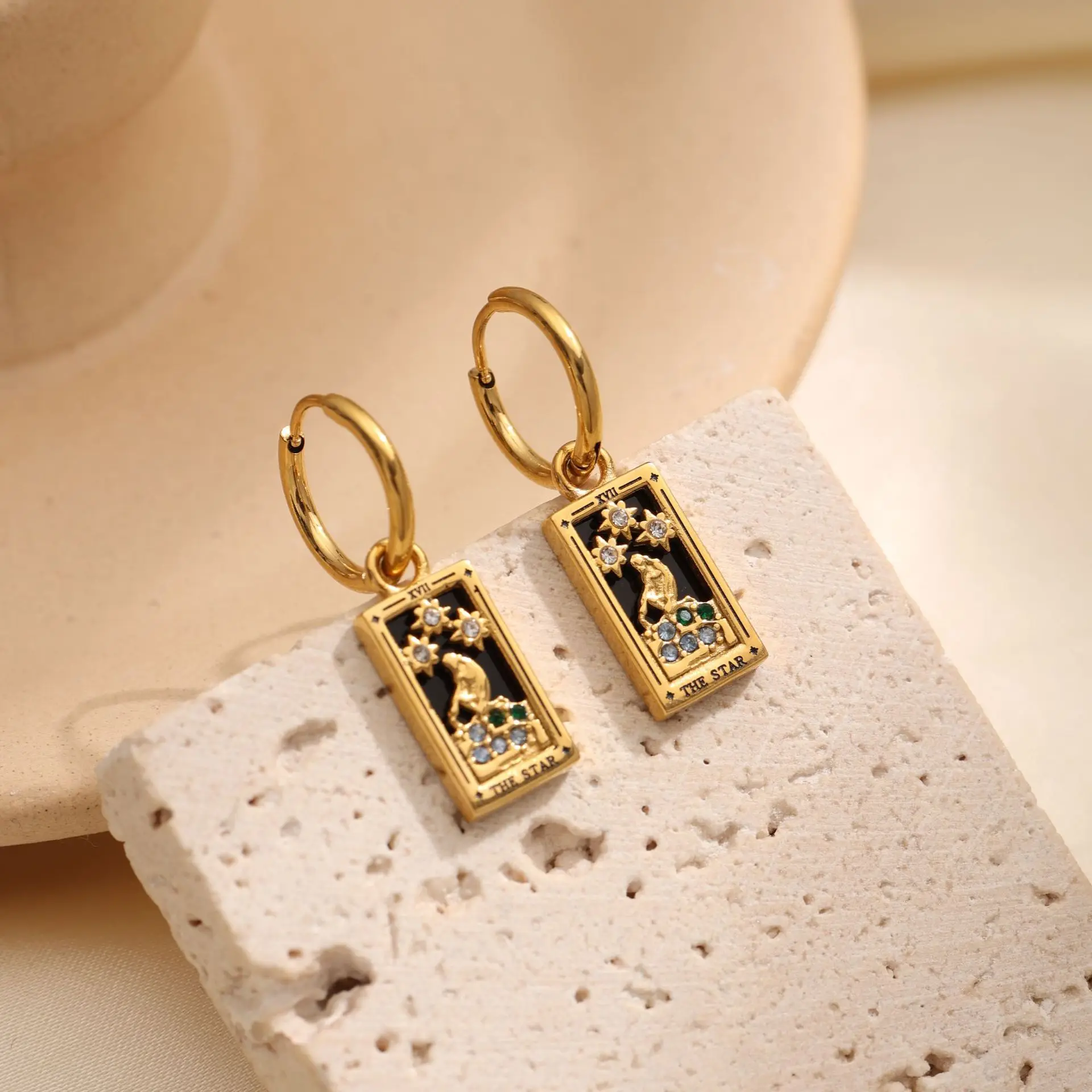New Tarot Cards Chunky Hoop Earrings for Women Stainless Steel Original Tarot Queen Lover Magician Moon Drop Earrings Jewelry