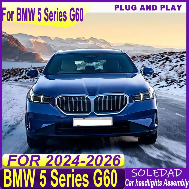 Car Headlight Assembly for BMW 5 Series G60 2024 2025 2026 Projector Lens Start Animation Dual-color DRL Plug and Play