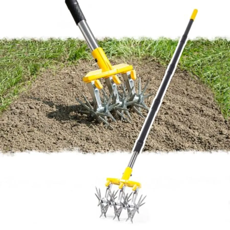

Rotary Cultivator Garden Tool with Extra-Large Tines 74-Inch Long Handle Manual Tiller Cultivator Heavy-Duty Rotary Hand Tiller