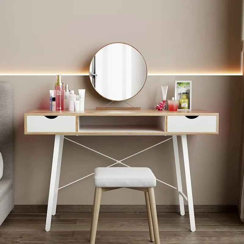 Modern Vanity Desk with Mirror Integrated Dressing Table Large Storage Makeup Station for Bedroom Home Office Furniture