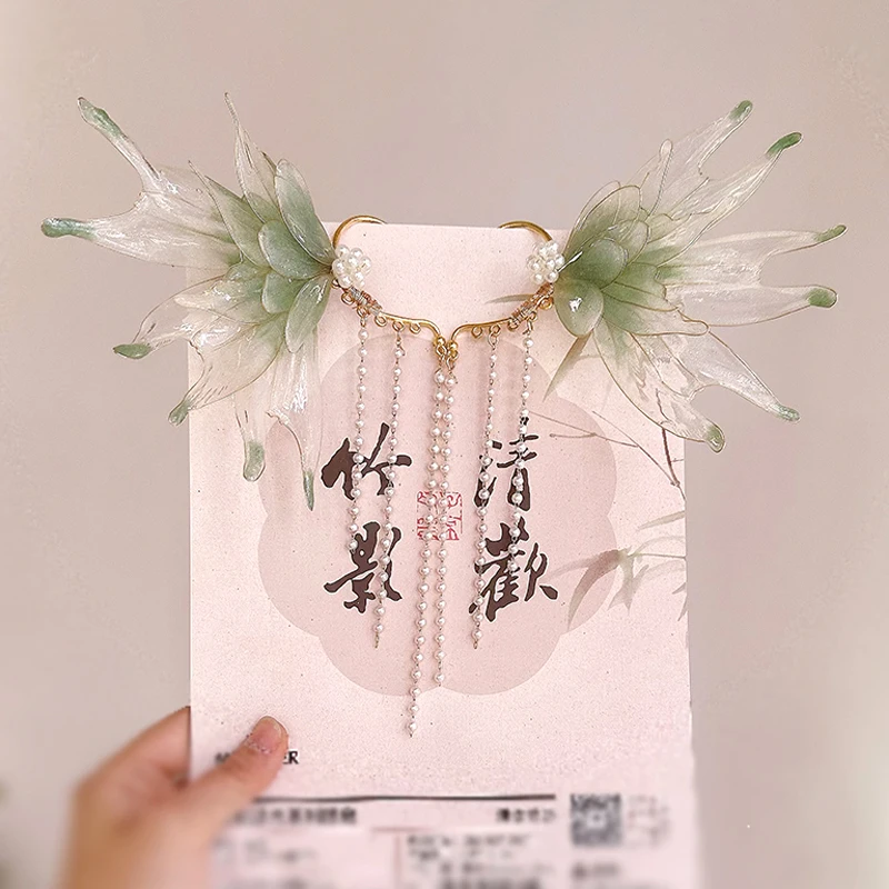 1Pcs Mermaid Princess Pearl Tassel Ear Hanging Jewelry Fairy Sweet Earrings Elf Hanfu Earrings Antique Style Hair Accessories