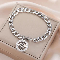 Dawapara Witches Knot Men Bracelet 21cm Wiccan Zircon Celtics Knot Magic Good Luck Amulet Stainless Steel Witchcraft Jewelry