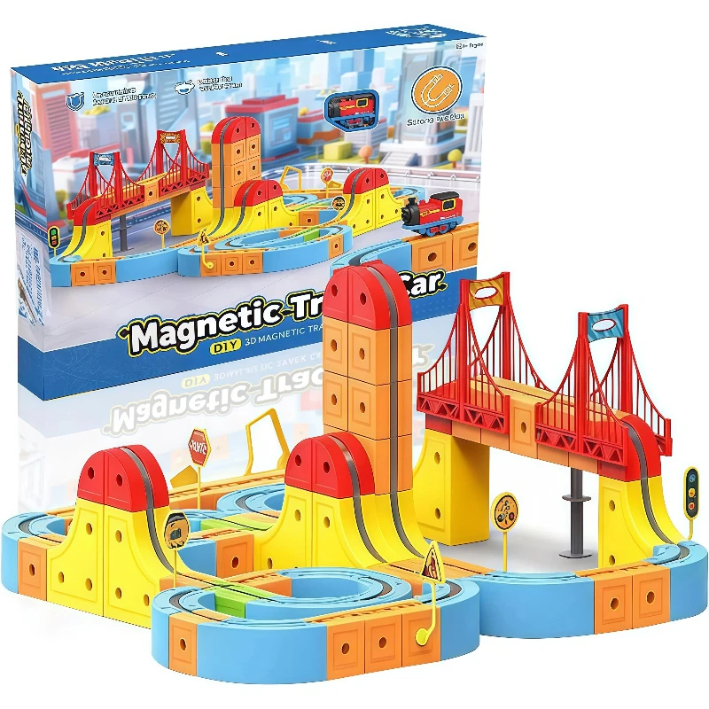 

Magnet Electric Train Track Set Building Blocks Toy DIY Flexible Race Track Gravity Defying 3D Embedded Layouts Learning Gift