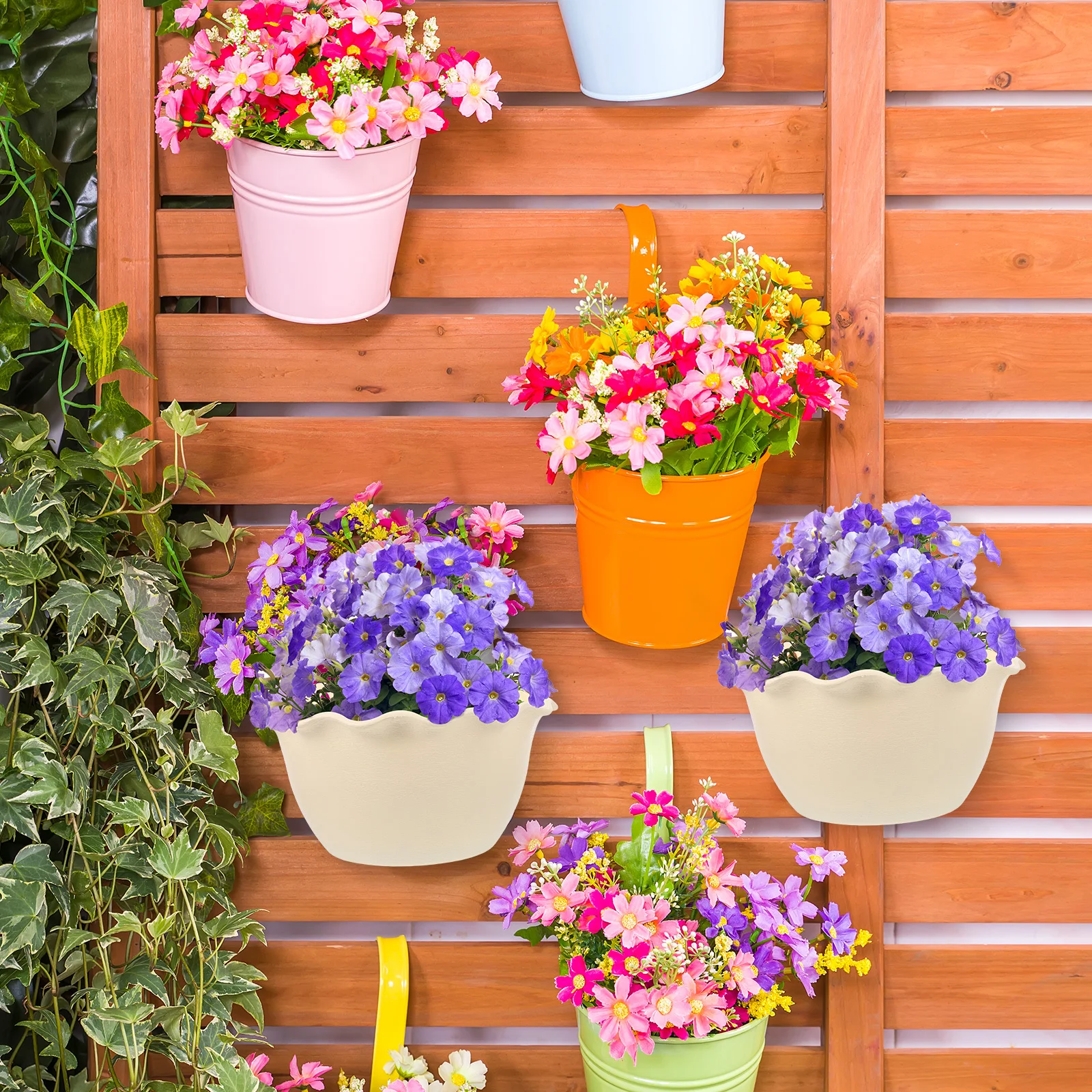 أصيص زهور معلق على الحائط من الراتنج البلاستيكي شبه الدائري للحديقة الداخلية والخارجية، أوعية زهور مثبتة على الحائط على الطراز العتيق،