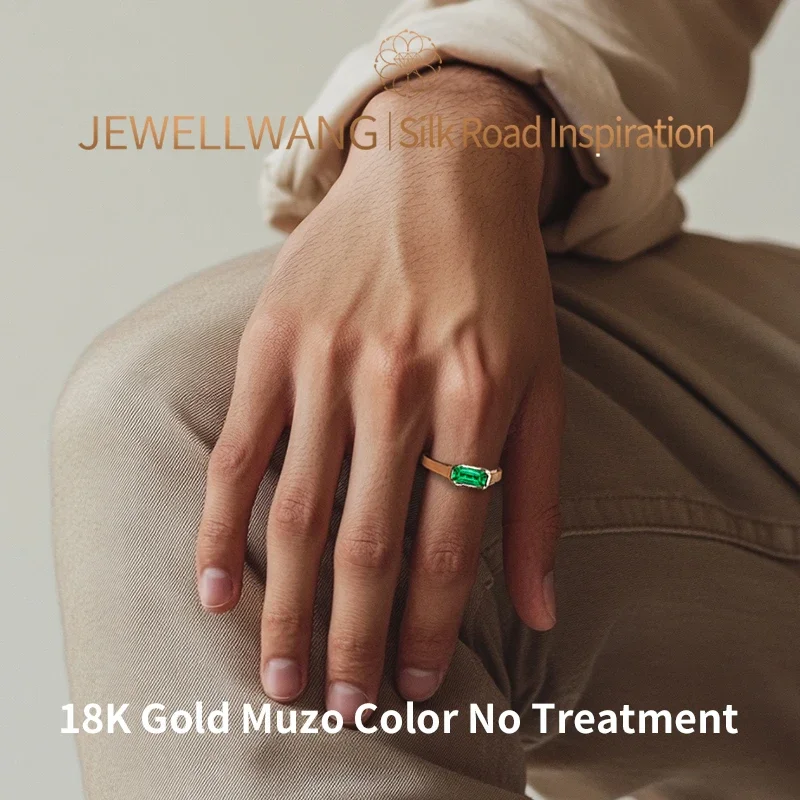 Silk Road Inspiration 18K Yellow Gold 1 Ct Lab Grown Emerald for Mens and Womens Engagement Wedding Band Gemstone Rings Jewelry