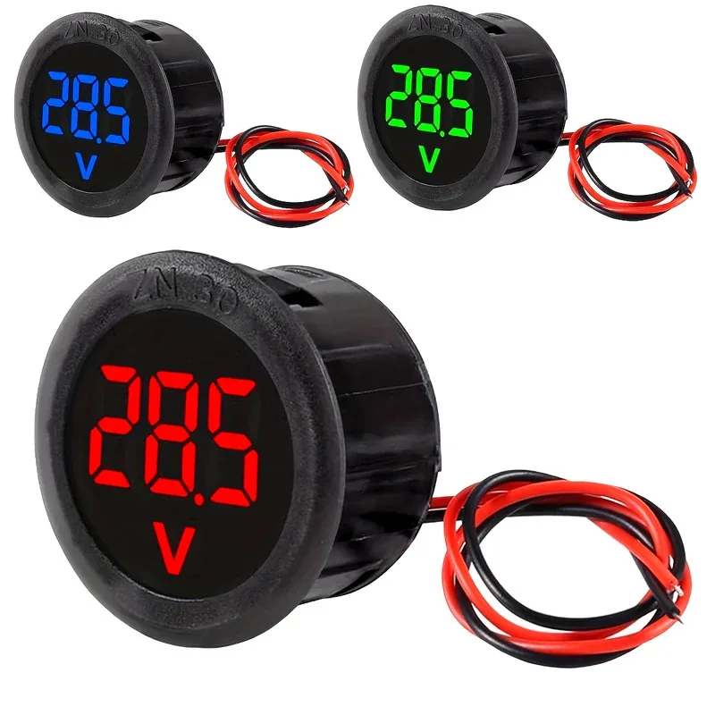 4-100V DC Volt Meter - LED Display Round 2 Wire Voltmeter - DC Digital Voltage Current Meter Volt Detector Tester Monitor Panel