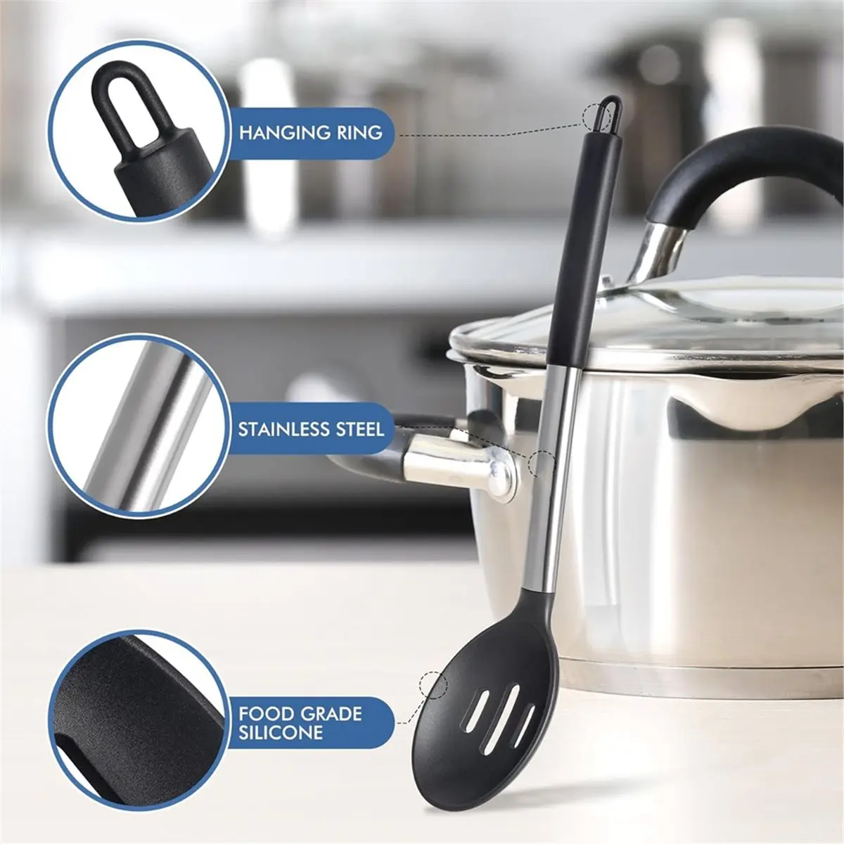 Calor grande conjunto de colher de cozinha de silicone, utensílios de cozinha livres antiaderentes
