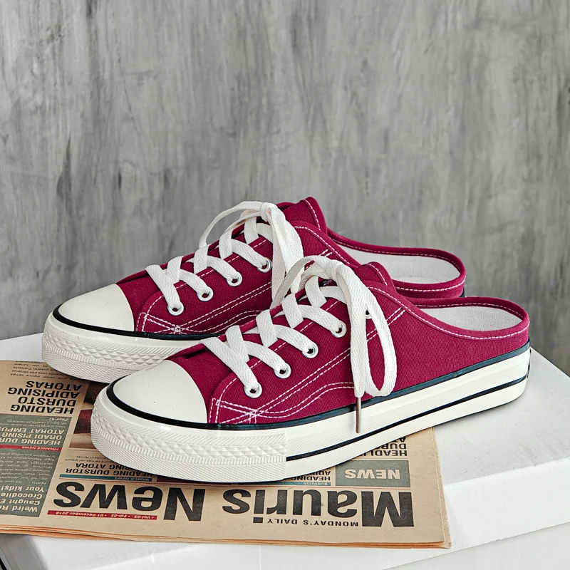 

Classic Red Men's Vulcanize Shoes Summer Breathable Canvas Shoes Woman Casual Flat Half Shoes Man Skate Sneakers zapatos de lona