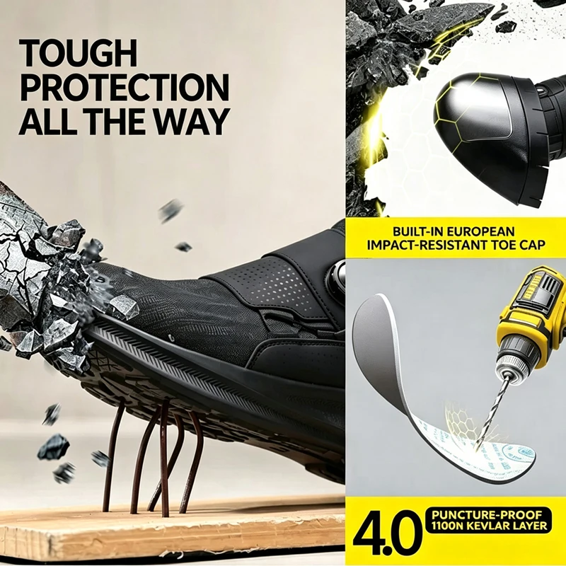 Rotating Button Safety Shoes Men Wide Head Anti Smashing Work Shoes Anti-Puncture Protection Shoes Anti-slip Indestructible Shoe