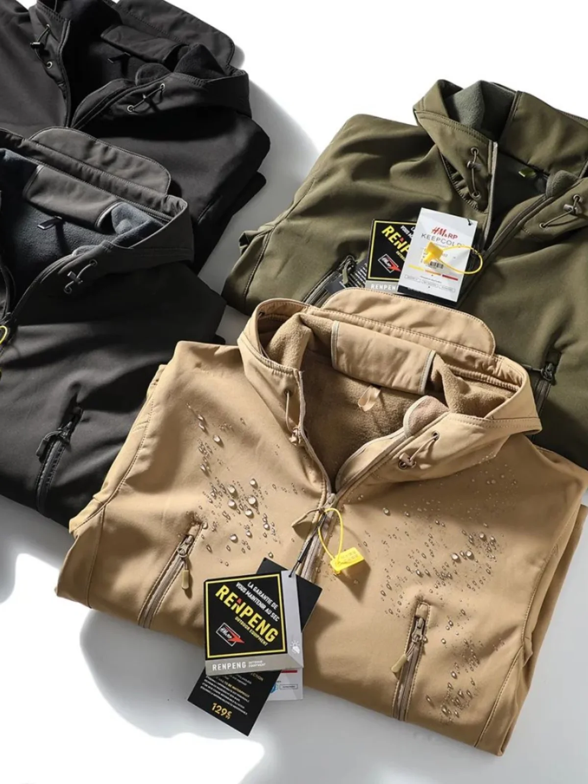 

Men's Outdoor Fce Lined Hooded Jaet 3D Tailoring Waterproof Breathable Soft ell Single Zipper Youth Faion