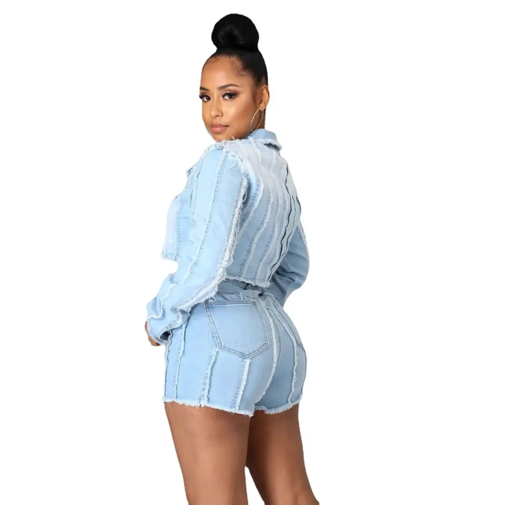 Jaket Denim Katun Wanita Lengan Panjang Kerah Slim Fit Gaya Musim Gugur oleh Produsen Baru