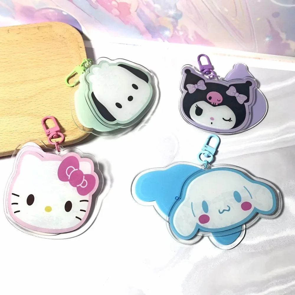 

Kawaii Cute Anime Peripheral Sanrio Hello Kitty Kuromi Fold Pocket Mirror Ordinary Key Tool Pendant Schoolgirl Accessory Gift