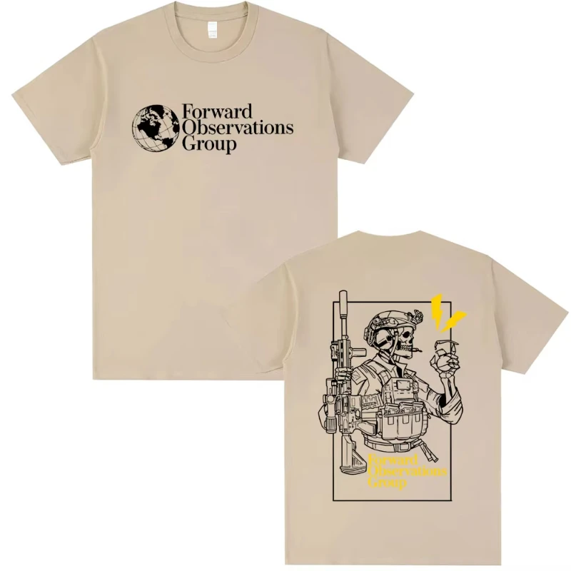 T-shirt Vintage Forward Observations Group avec motif squelette, T-shirts décontractés en coton pour hommes et femmes, T-shirts oversize streetwear pour hommes