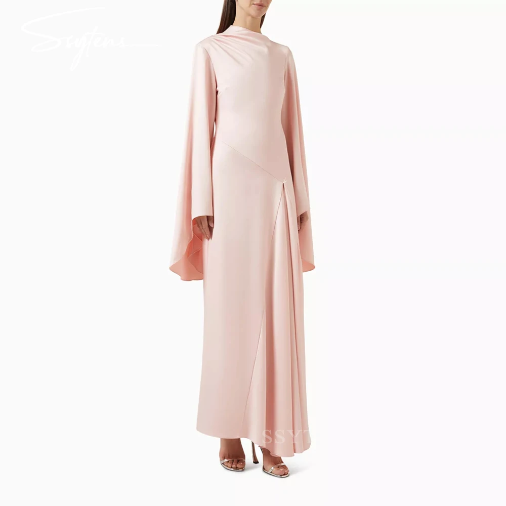 

SSYTENS Modest Pink Evening Dresses Dubai Long Formal Prom Gown With Shawl Pearls Elegant Wedding Guest Party Dresses Customized