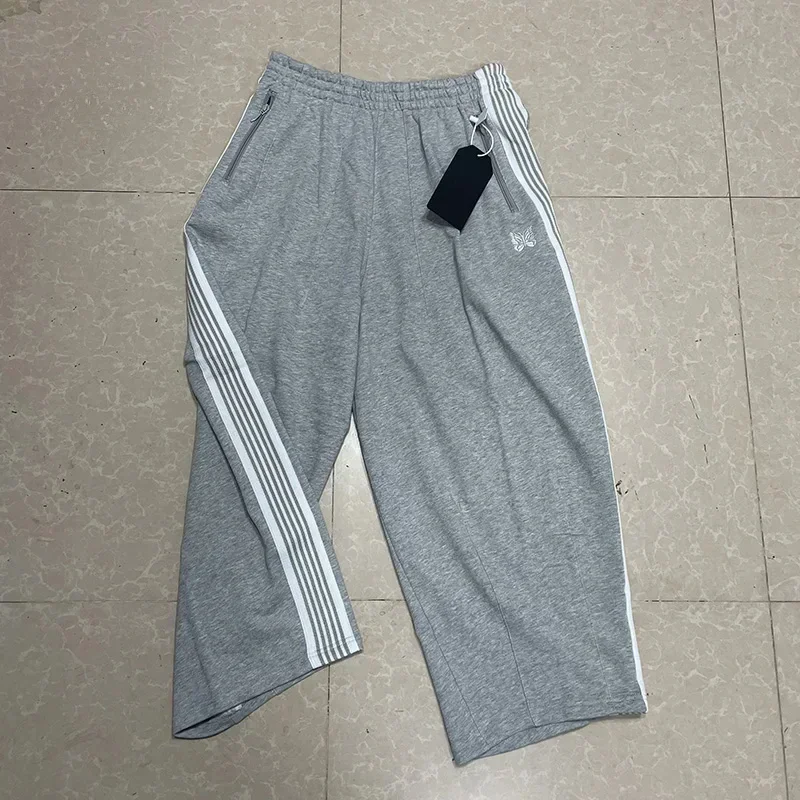 25ss borboleta bordado awge calças de perna larga das mulheres dos homens cinza puro algodão oversized listrado sweatpants