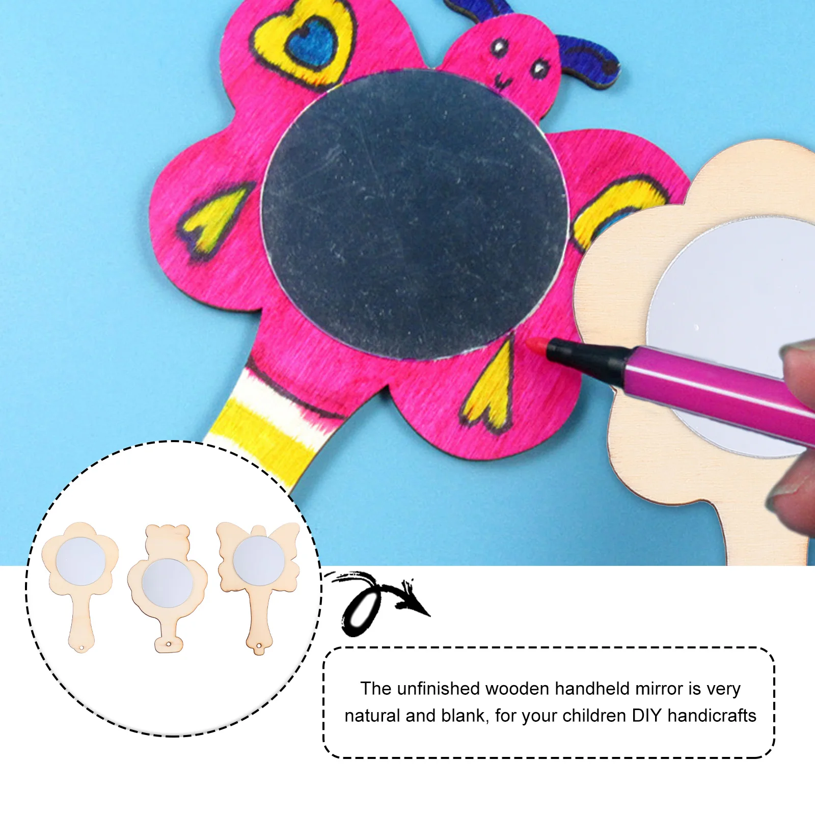 

15 Pcs Small Wooden Mirror s Craft DIY Painting Mini Art Handmade Mirrors Graffiti