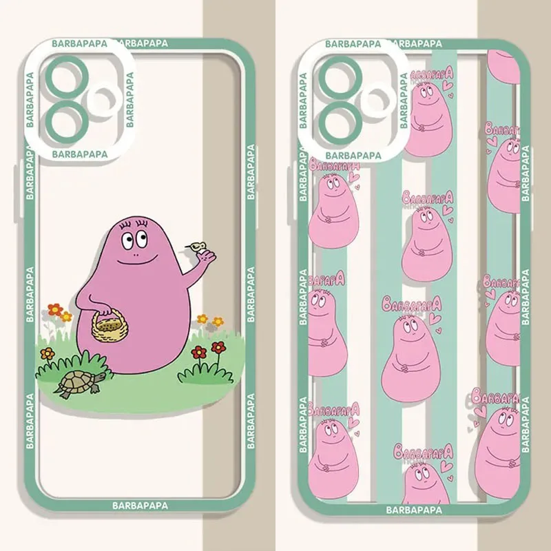 Cartoon Barbapapa Clear Case For iPhone 16 Pro Max 15 14 Plus 13 12 11 Pro XR XS X 8 7 SE 2020 Soft Silicone Protective PC Cover