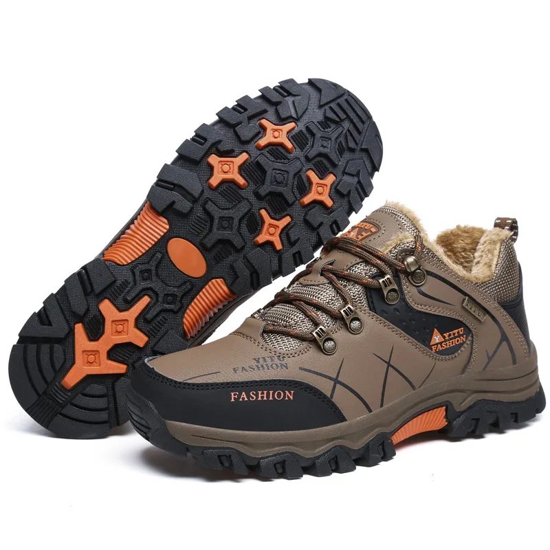 Chaussures de randonnée en cuir pour hommes, chaussures de voyage confortables en plein air, chaussures de camping en peluche non ald, grande taille 47, nouvelle tendance, hiver