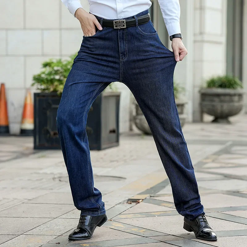 2024 Men's Jeans Big Tall Straight Leg High Waist Black Jeans Male Classic Extra Lengthen Long Length Stretch Denim Trousers Men