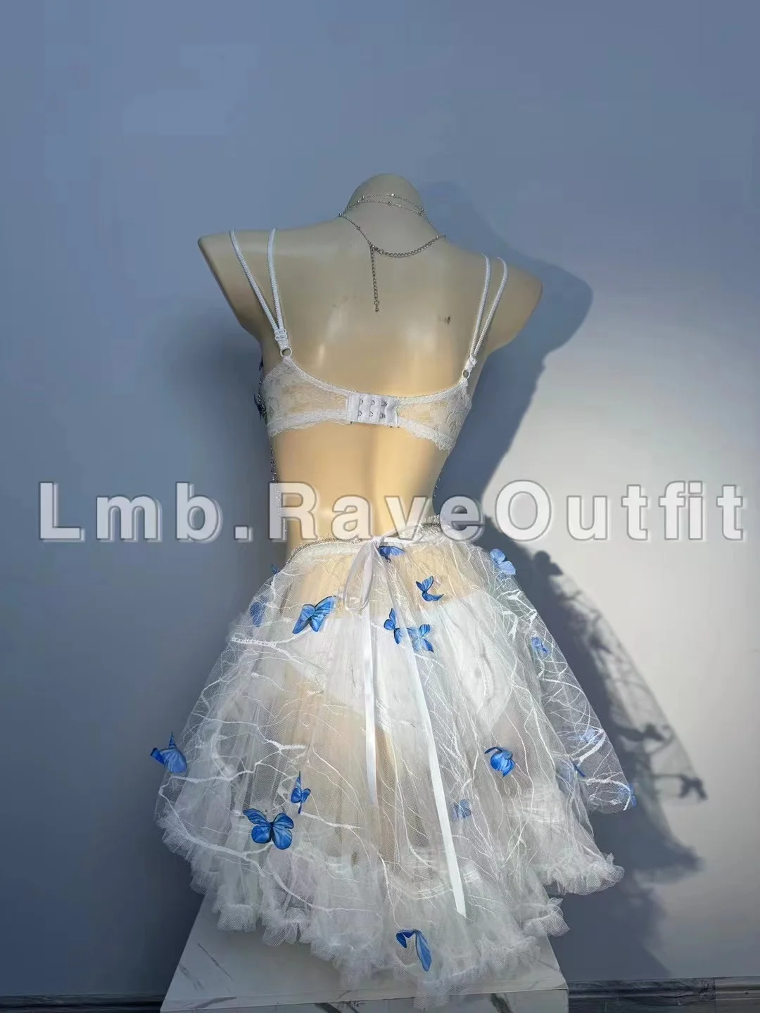 Blue Butterfly Sexy ExquisiteTassel Bikini Dress Outfits Nightclub Bar Female Singer Dance Stage Costume Party Rave Festival Set