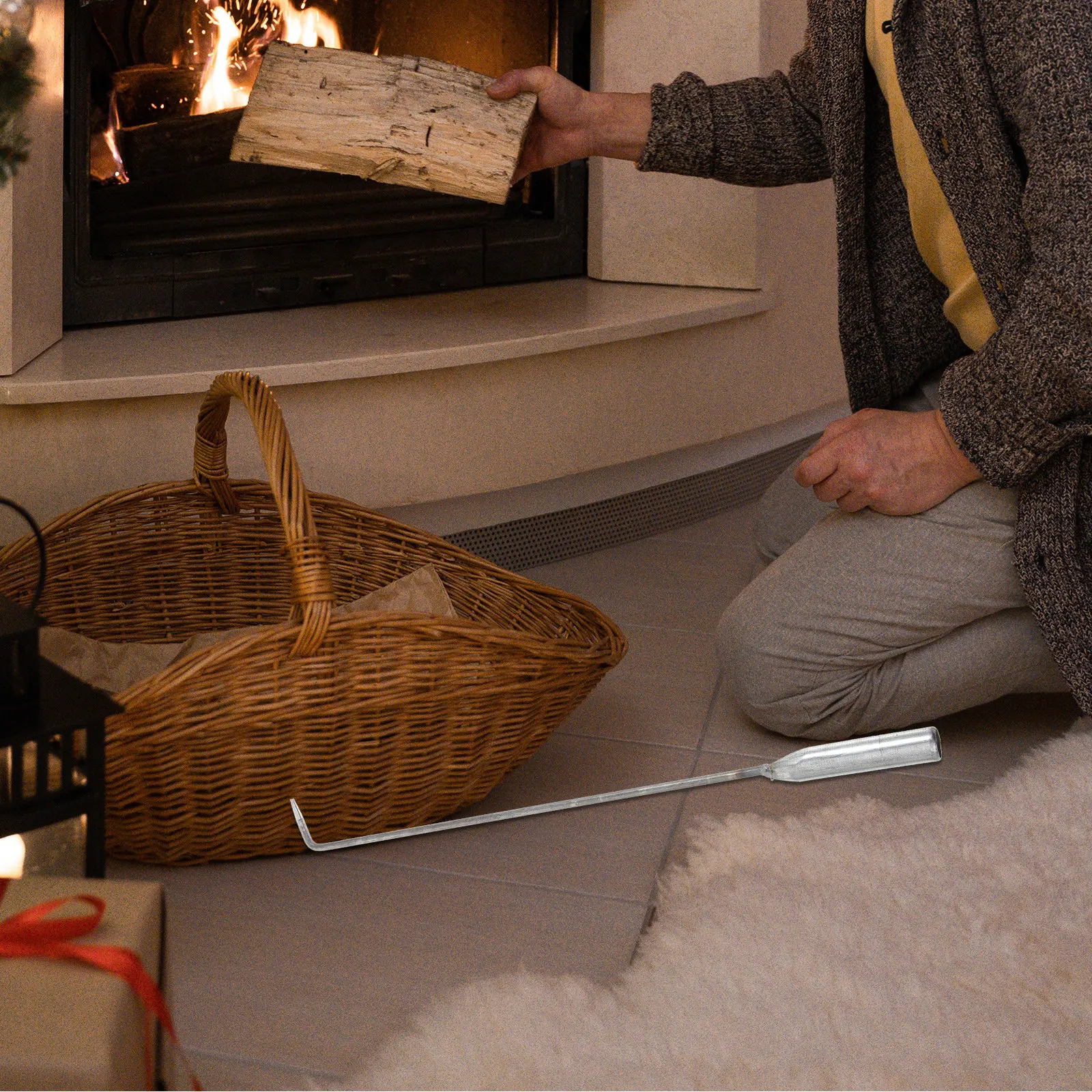 

Iron Metal Fire Poker Long Handle Fireplace Poker Tool for Outdoor Indoor Fire Pit Accessories Fireplace Tools