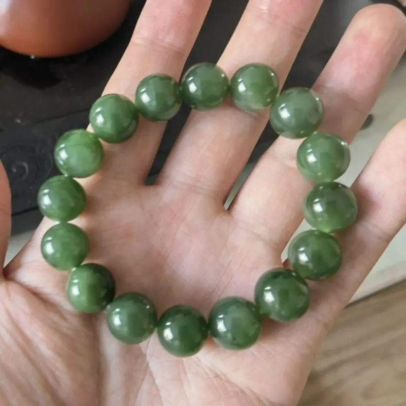 [Hetian Jade] Russian Jadeite no black spots guaranteed authenticity 1.2mm bracelet-style prayer beads with a base